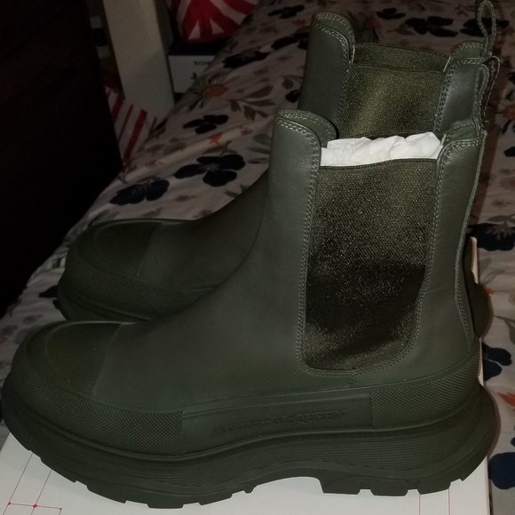 Brand New Alexander Mcqueen Leather Chelsea Boot Green  Sz 45/12 main image 4